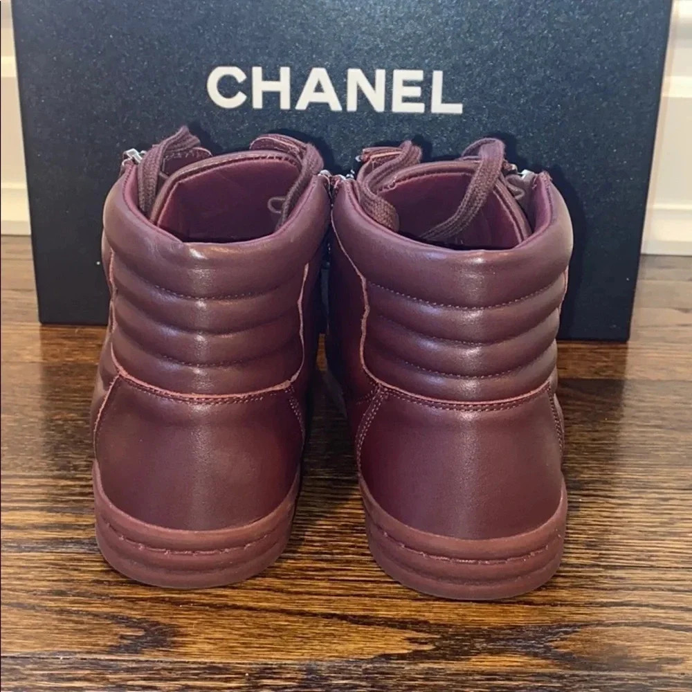 Chanel Burgundy Lambskin Skin Sneakers - Picture 4 of 8